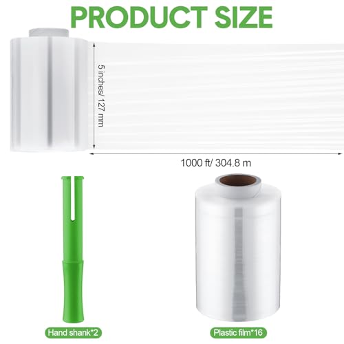 Jutom 8 Pcs Mini Stretch Film Industrial Shrink Wrap Roll Plastic Film for Moving 2 Handles 5" x 1000 ft Pallet Wrap Packaging Self Adhering Shipping for Moving Furniture Packing (Green) - color: Green