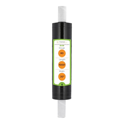PSBM Dark Black Stretch Wrap with Handles, 4 Rolls 20 Inch x 1000 Feet 80 Gauge Heavy Duty Plastic Wrap Industrial Strength Shrink Film for Moving, Packing & Shipping - size: 4 Rolls, style: Black
