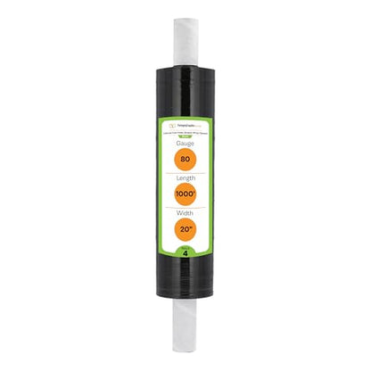 PSBM Dark Black Stretch Wrap with Handles, 4 Rolls 20 Inch x 1000 Feet 80 Gauge Heavy Duty Plastic Wrap Industrial Strength Shrink Film for Moving, Packing & Shipping - size: 4 Rolls, style: Black