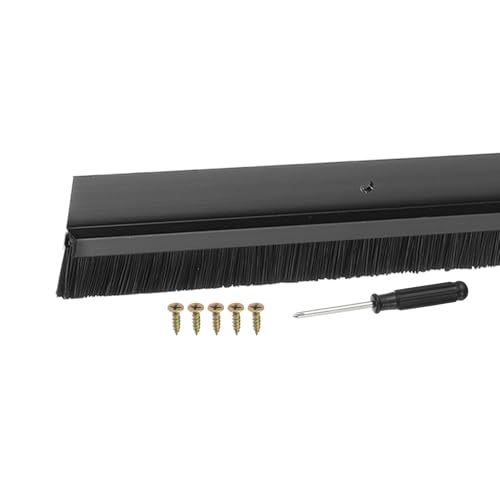 Door Sweep Aluminum Alloy Brush Sweeps, 0.8 Inch Black PP Brush 39"L x 1.8"W Fit for Gaps of Door Bottom - H-Shape Holder (Black) - color: Black, size: 0.8 Inch