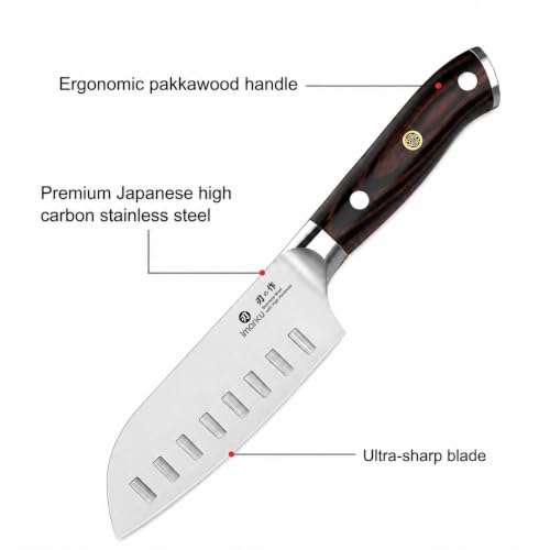 imarku Santoku Knife 5 Inch, Ultra Sharp Chef Knife with Pakkawood Handle - color: Black Ebony