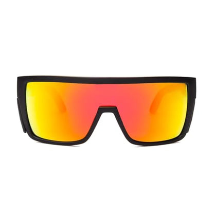 Polarized Safety Sunglasses, UV400 Protection, ANSI Z87.1 Wraparound Protective Eyewear - color: Matte Black Red Mirror