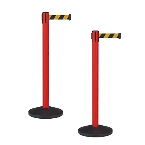 Montour Line MS630 Set of 2 Retractable Belt Barrier Stanchion, Sloped Base, Red Post (7.5 ft Black and Yellow Diagonal Belt) - color: Black and yellow diagonal, size: 7.5 ft