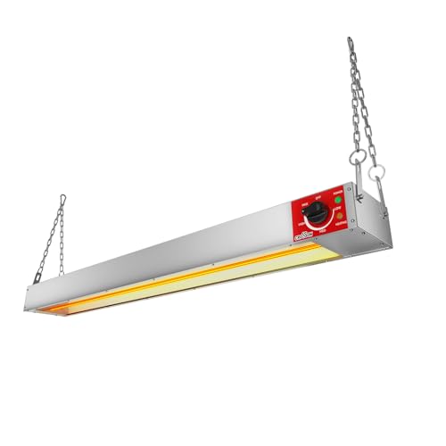 CROSSON 48 Inch Food Heat Lamp Overhead Strip Heater with German EGO Thermostat,Commercial Hanging Heating Lamp for Food Warming,Suspended Chain and Undermount Brackets,1200W - size: 48inch