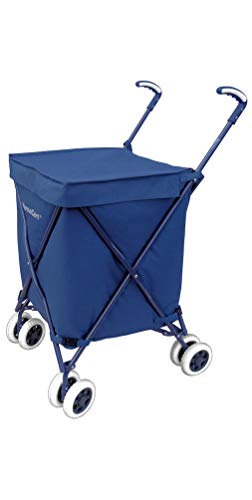 Versacart Transit -The Original Patented Folding Shopping and Utility Cart, Water-Resistant Heavy-Duty Canvas with Cover, Double Front Swivel Wheels, Compact Folding, Transport Up to 120 Pounds, Blue