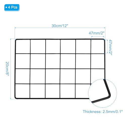 PATIKIL 12x8 Inch Wall Grid Panel, 4 Pcs Metal Wire Photo Wall Decorative Grid for Photo Display Hanging Picture Memo Home Decorations, Black - color: Black, size: 12x8inch