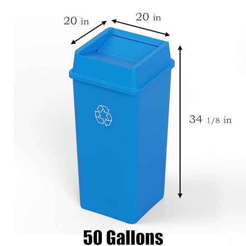 50 Gallon Blue Square Commercial Trash Garbage Can with Lid | Outdoor Office Restaurant School Kitchen - color: Blue, size: 50 Gallon, style: Trash Can with Lid