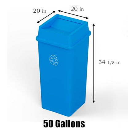 50 Gallon Blue Square Commercial Trash Garbage Can with Lid | Outdoor Office Restaurant School Kitchen - color: Blue, size: 50 Gallon, style: Trash Can with Lid