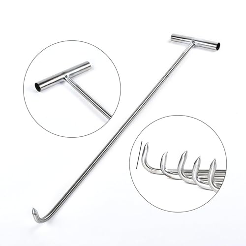 38cm Steel Manhole Hook Tool, T Shape Lifting Hook, Single Sharp Puller with Ergonomic Handle, Multipurpose Manhole Cover Opener for Sewer, Drain Storage Facility Utility - color: argent