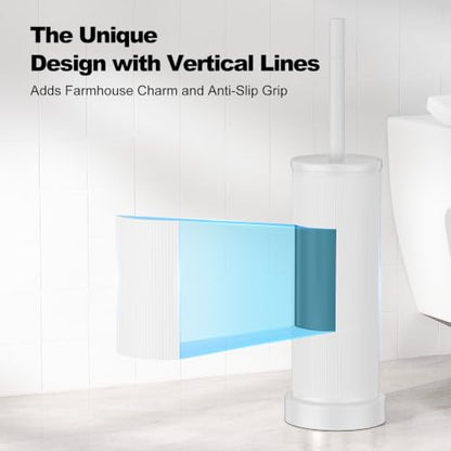 Metal Vertical Grain Toilet Bowl Brush and Holder Set Scrubber White - color: White