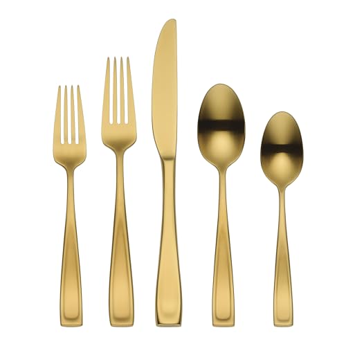 Oneida Moda Gold Satin 20-Piece 18/10 Silverware Set for 4, Flatware - style: Casual