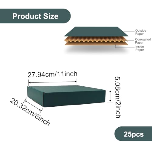 25 Pack Green Shipping Boxes 11 x 8 x 2 Inch Corrugated Cardboard Boxes, Recyclable Packaging Gift Boxes for Presents, Birthday, Christmas, Bridal, Wedding, Party Favor, Cupcake, Crafting - color: Green, size: 11 x 8 x 2 Inch