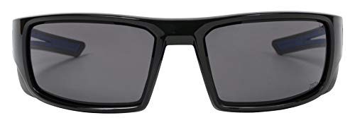 X Power ANSI Z87+ Safety Sunglasses Impact Resistant Polycarbonate Lens & Double Injection Frame - color: 002 Black & Blue Frame / Dark Grey Lens
