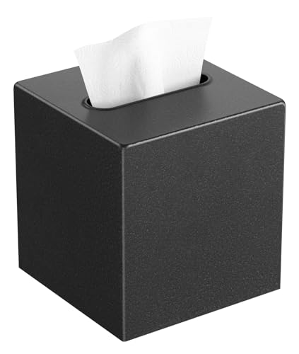 Livelab Metal Tissue Box Cover, Square Tissue Box Holder Modern Decor Facial Napkin Holder Tissue Box Dispenser for Bathroom Vanity Countertop, Living Room, Bedroom, Office | Dark Pebble Grain - color: Black Matte