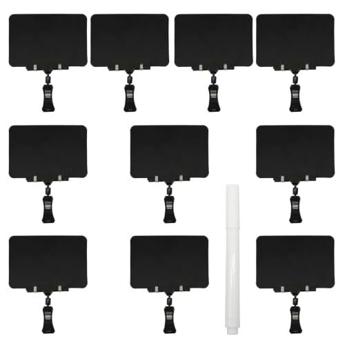 Mini Plastic Chalkboard Sign with Clip 10 Pack, Double Head Rotating Display Price Tags, Merchandise Sign Clip Holder for Retail Food Clothing Rack Shelf Basket - Black, 4" x 6" - color: Black, size: 4" x 6"