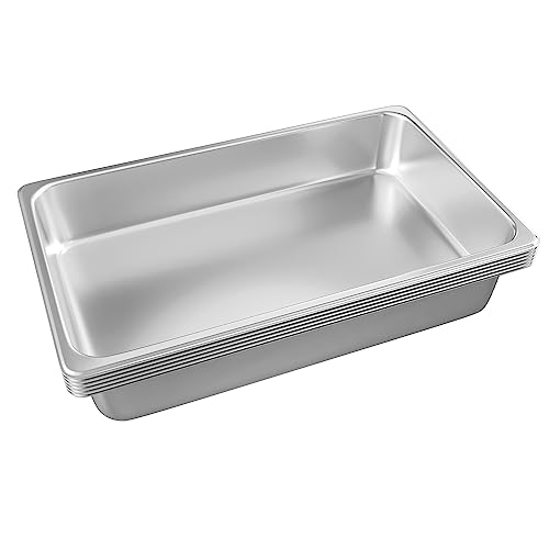 EGGKITPO Stainless Steel Pan 6-Pack 6 Inch Deep Full Size Pans Catering Storage Metal Food Pan commercial Steamer pan food Catering Trays for Hotel Steam Table Tray for Food Warmer - size: 1/1 6" deep without lid