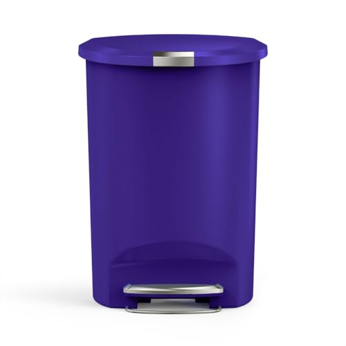 simplehuman Semi-Round Step Can, 50L / 13 Gallon Kitchen Trash Can, Studio Edition, Pet-Proof Slide Lock, 150,000-Step Pedal, Lid Shox® Silent Close, Indigo Plastic - color: Indigo