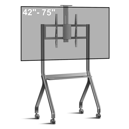 Smart Board Stand with Camera Tray Fits 42"-75" Screens, Interactive Whiteboard Stand with 360° Rotating Wheels Holds 300LBS, Height Adjustable,Mobile Stand for Home, Office & Classroom - size: For 42"-75" Smart Board