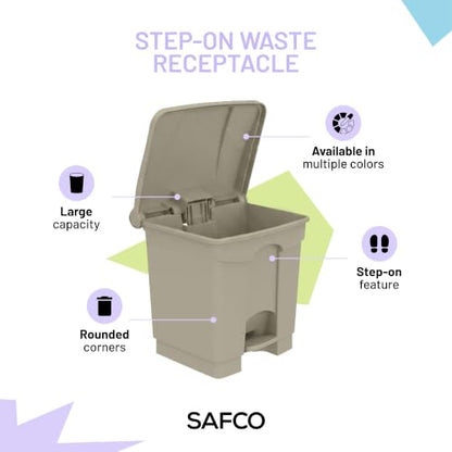 Safco 8 Gallon Step-On Trash Can with Foot Pedal, Indoor, Tan - color: Tan, size: 8 Gallon