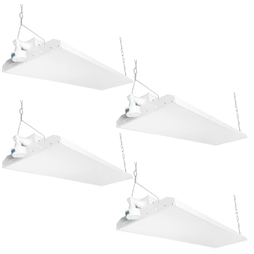 4FT LED Linear High Bay Shop Light with Motion Sensor, 300W High Bay Work Light Fixture, 40500LM, 120-277V, 5000K Daylight Linear Hanging Lighting for Garage, Warehouse, UL&DLC Listed - 4PK - color: 300W - with sensor - White, size: 4PK