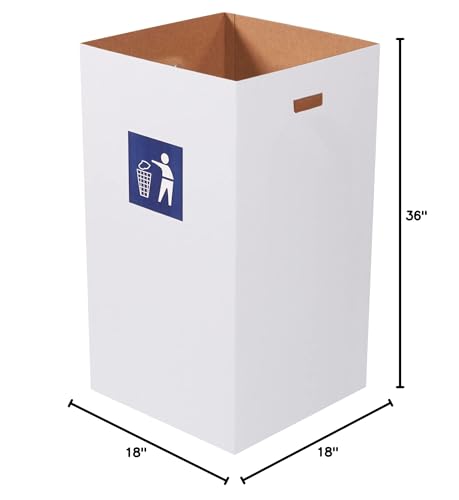 Box USA 50 Gallon 18" L x 18" W x 36" H 10-Pack Cardboard Trash Cans and Recycling Bins, Reusable or Disposable Pop Up Garbage Boxes for Parties, Outdoor Events, Heavy Duty, Waste - size: 50 Gallon 10-Pk, style: Waste