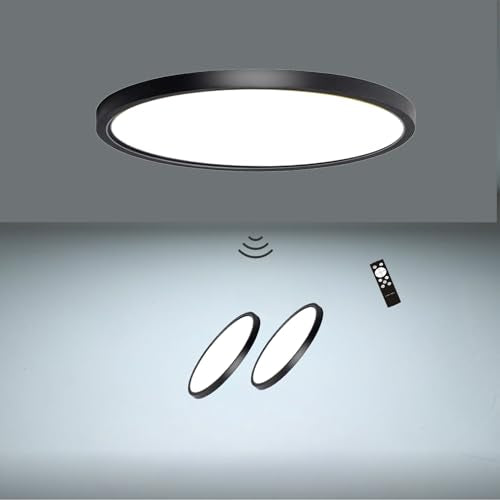 12in Motion Sensor Ceiling Light Indoor, 24W 2400LM, Black - color: Black, size: 12 inch 2 pack