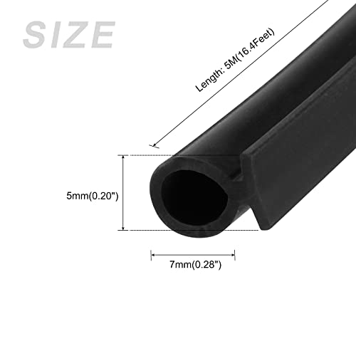 METALLIXITY Bulb Type Window Weatherstrip (7mmx5Meter) 1Pcs, Silicone T-Slot Mount Seal Strip Fits 5mm - for Home Door Window, Black - color: Black, size: 7mm x 5Meter x 5mm