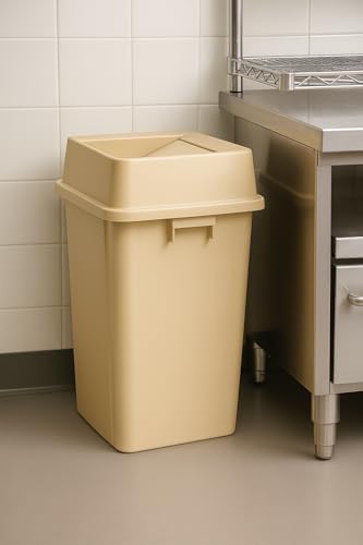1 Pack Beige 19 Gallon Square Commercial Trash Can with Lid, Heavy Duty Plastic Waste Bin with Venting Channels and Built-in Handles - color: Beige, size: 19 Gallon