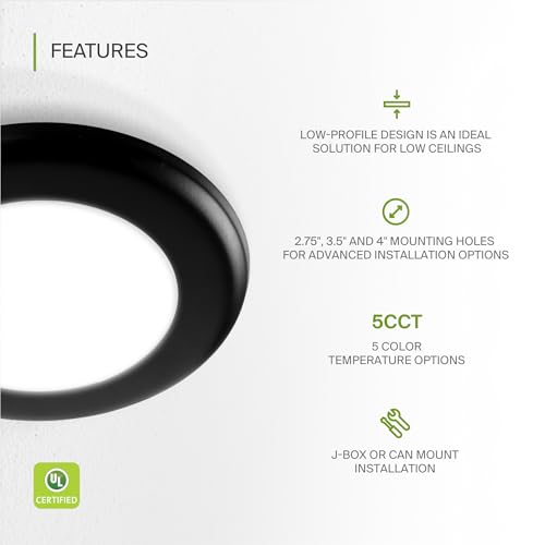 ASD 12 Pack Black LED Disk Lights 4 Inch, 5CCT Flush Mount Ceiling Light - color: Black, size: 12 Pack