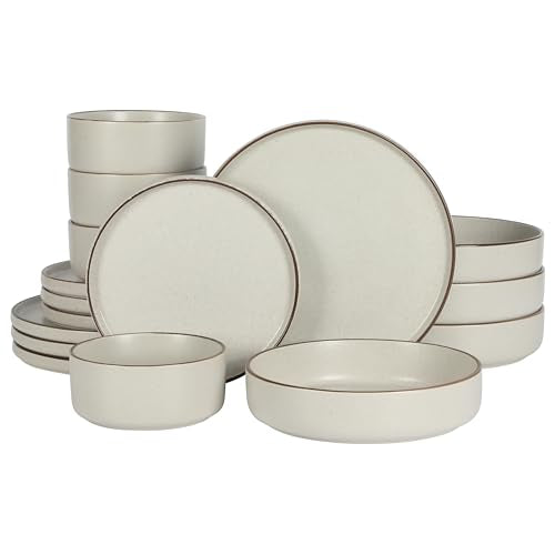 Gibson Elite Gelston Stoneware Matte Reactive Glaze 16 Piece (Service for 4) Plates and Bowl Dinnerware Set - Cream - color: Cream White (Gelston)
