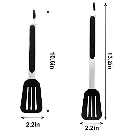 Cooking Tongs 9" and 12" Stainless Steel Kitchen Silicone Serving Tongs - color: Black, size: 9 & 12 inch