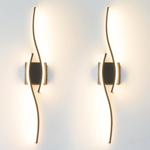 Daunton Modern Hardwired Wall Sconce Set of 2, LED Black Wall Light with Remote Control, RC Dimmable LED Wall Light Indoor, Wall Decor for Hallway Bedroom Living Room TV Wall, 27.5 in, Timer, Memory - color: Black, size: 27.5in A hardwired
