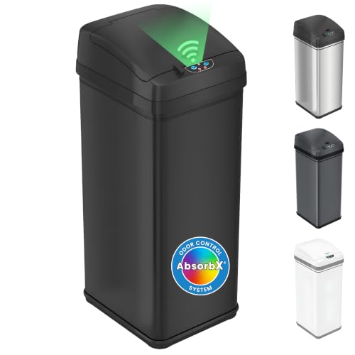 iTouchless 13 Gallon Sensor Trash Can with Lid, Pet Lock & Odor Filter, Patented 50L Automatic Motion Sensor Kitchen Garbage Can Luxury Fingerprint-Proof Stainless Steel Rectangular Wastebasket, Black - color: Matte Black 13 Gal Sensor