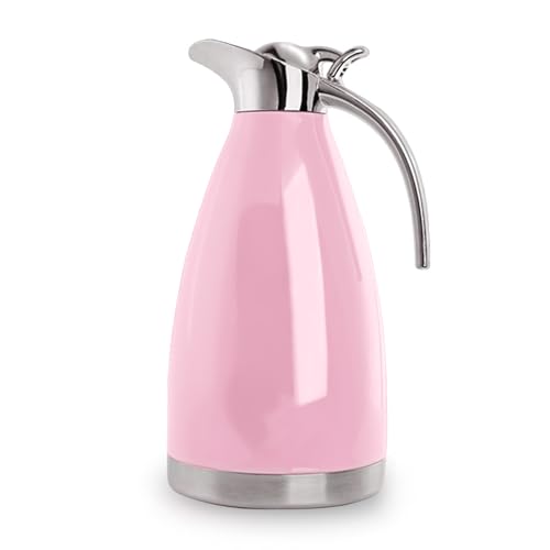68 Oz Stainless Steel Thermal Carafe - Double Walled Vacuum Insulated Thermos/Carafe with Lid - Coffee/Tea Carafe Heat & Cold Retention - 2 Liter Pink - color: Pink
