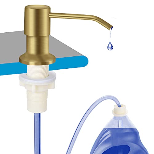 OHiHi Dish Soap Dispenser for Kitchen Sink, Countertop Sink Soap Dispenser Water Pump with 47” No-Spill Extension Tube Kit Design for Kitchen Bathroom, Easy to Press, No More Refills （Golden） - color: Golden