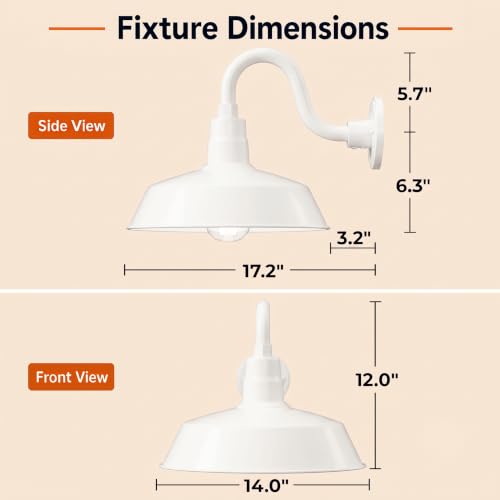 14in. White Outdoor Gooseneck Barn Light Fixture, 5000K Cool White - color: White (2-Pack), size: 10 in Gooseneck Arm