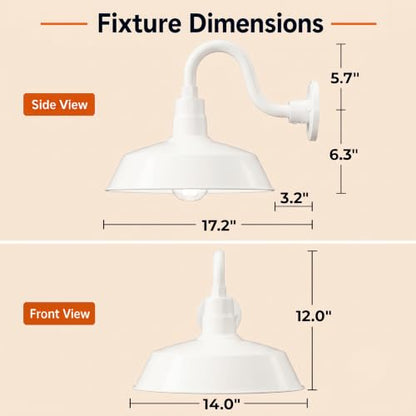 14in. White Outdoor Gooseneck Barn Light Fixture, 5000K Cool White - color: White (2-Pack), size: 10 in Gooseneck Arm