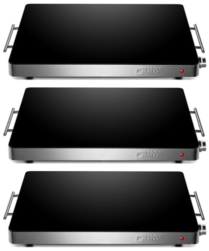 Magic Mill 3 Pack Premium-Grade Glass Food Warmer for Parties Buffet, XL Stainless Steel Modern Electric Warming Tray, Adjustable Temperature Control, Advanced Heating System Size-21x16 (3PK)