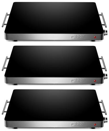 Magic Mill 3 Pack Premium-Grade Glass Food Warmer for Parties Buffet, XL Stainless Steel Modern Electric Warming Tray, Adjustable Temperature Control, Advanced Heating System Size-21x16 (3PK)