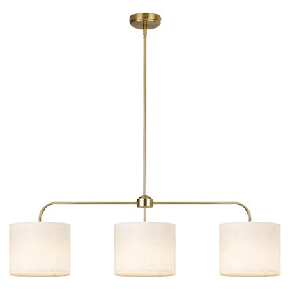 3 Light Gold Linear Chandelier with Linen Beige Drum Shades,Modern Pendant Light Fixture for Kitchen Island,Dining Room,Living Room,Mid-Century Ceiling Light Fixture,Adjustable Height Island Light - color: 3 Light-Gold