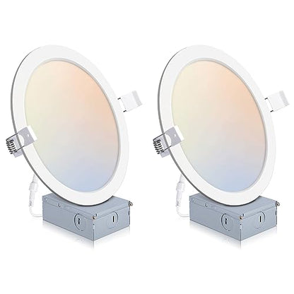 POWERASIA 2 Pack 8 Inch LED Recessed Lighting, 5CCT Canless Wafer, White - color: 2P-5CCT-WH, size: 8INCH