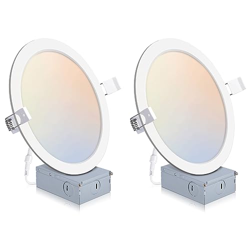 POWERASIA 2 Pack 8 Inch LED Recessed Lighting, 5CCT Canless Wafer, White - color: 2P-5CCT-WH, size: 8INCH