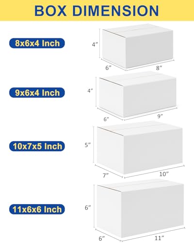 Assorted-Sizes-Shipping-Boxes-40-Pack: 8x6x4 & 9x6x4 & 10x7x5 & 11x6x6 Small-Shipping-Boxes-Mailers, White Corrugated-Cardboard-Boxes-for-Packing-Small-Business Mailing - color: White, size: 8x6x4 & 9x6x4 & 10x7x5 & 11x6x6 inches