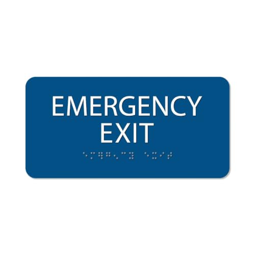 Alpha Dog Emergency Exit Sign, 4x8 ADA Braille Sign, Blue - color: Blue, size: Emergency Exit