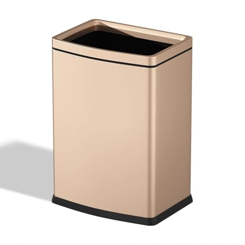 4.7 Gallon/18L Brushed Gold Bathroom Trash Can, Open Top Slim Dual Wastebaskte Simple Human Stainless Steel Garbage Can for Commercial Home Kitchen Office (18L Champagne Gold) - color: 18L champagne gold