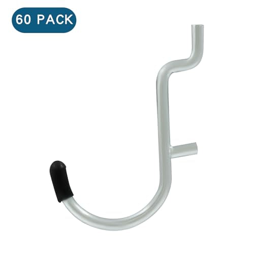 60Pcs Metal Pegboard J Hooks, 1/4", Black Head - color: Black, size: 60pcs