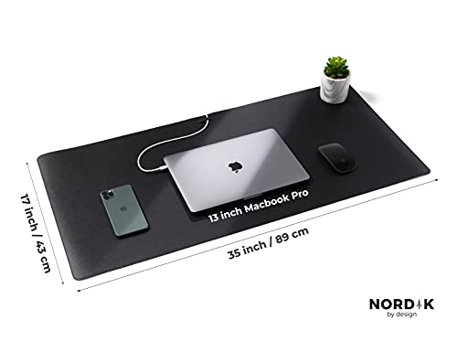 Nordik Leather Desk Mat - Pebble Black - Large Leather Desk Pad 35x17 in - color: Pebble Black