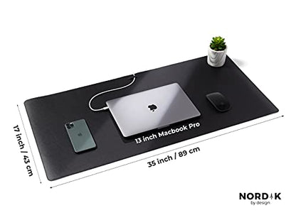 Nordik Leather Desk Mat - Pebble Black - Large Leather Desk Pad 35x17 in - color: Pebble Black