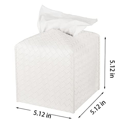 Tissue Box Cover Square Leather Facial Paper Holder, White - color: White, size: square