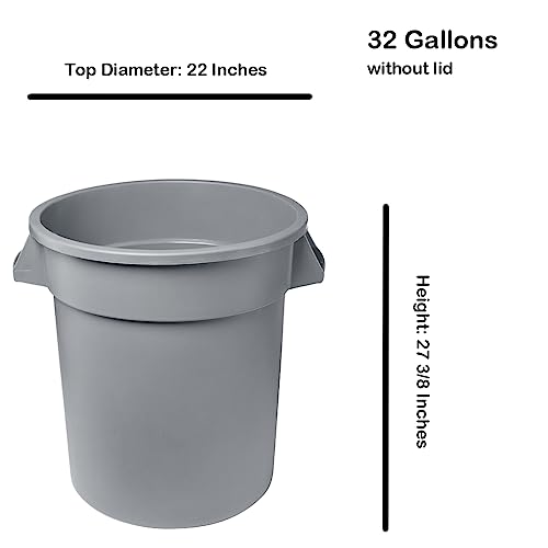 32 Gallon Gray Round Commercial Trash Can, Food Safe, NSF Standard 2, Heavy-Duty Handles, Seamless Resin Construction, Easy to Clean - color: Gray, size: 32 Gallon